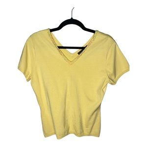 Donna Morgan Vintage Yellow Beaded Neckline Silk Blend Top | 10